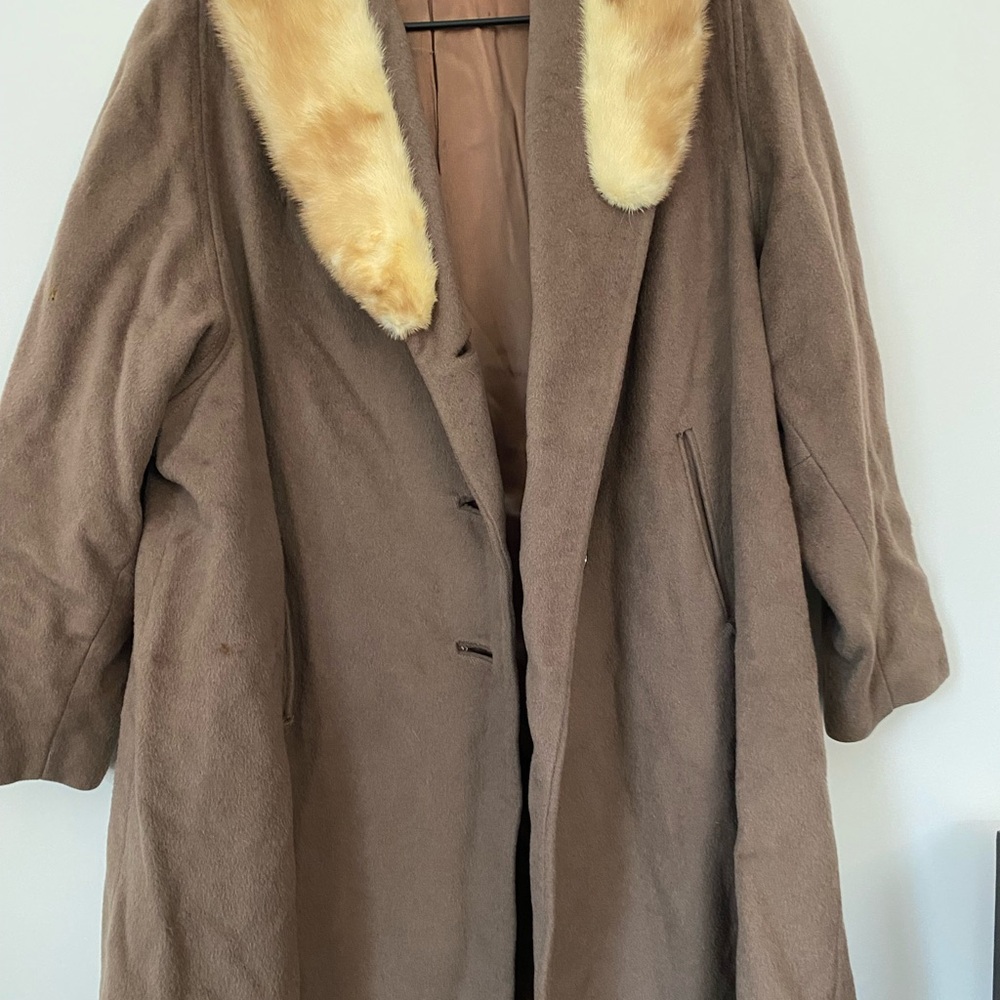 Vintage Tan Fur Collar Coat Size 12